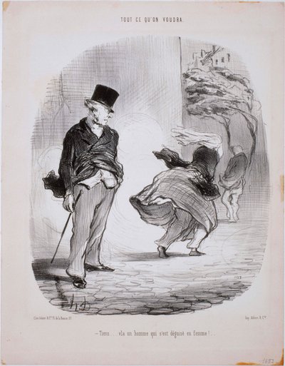 Alles wat je wilt - Kijk... Daar is een man die zich als vrouw heeft verkleed door Honoré Daumier